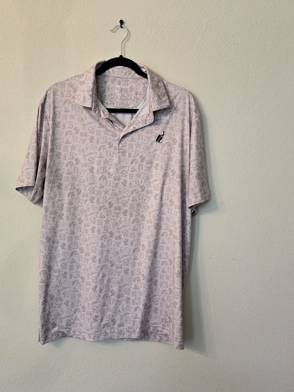 Men's Light Pink Printed Polo with Contrasting Chest Logo